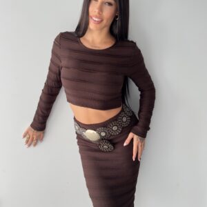 Conjunto top y falda marron