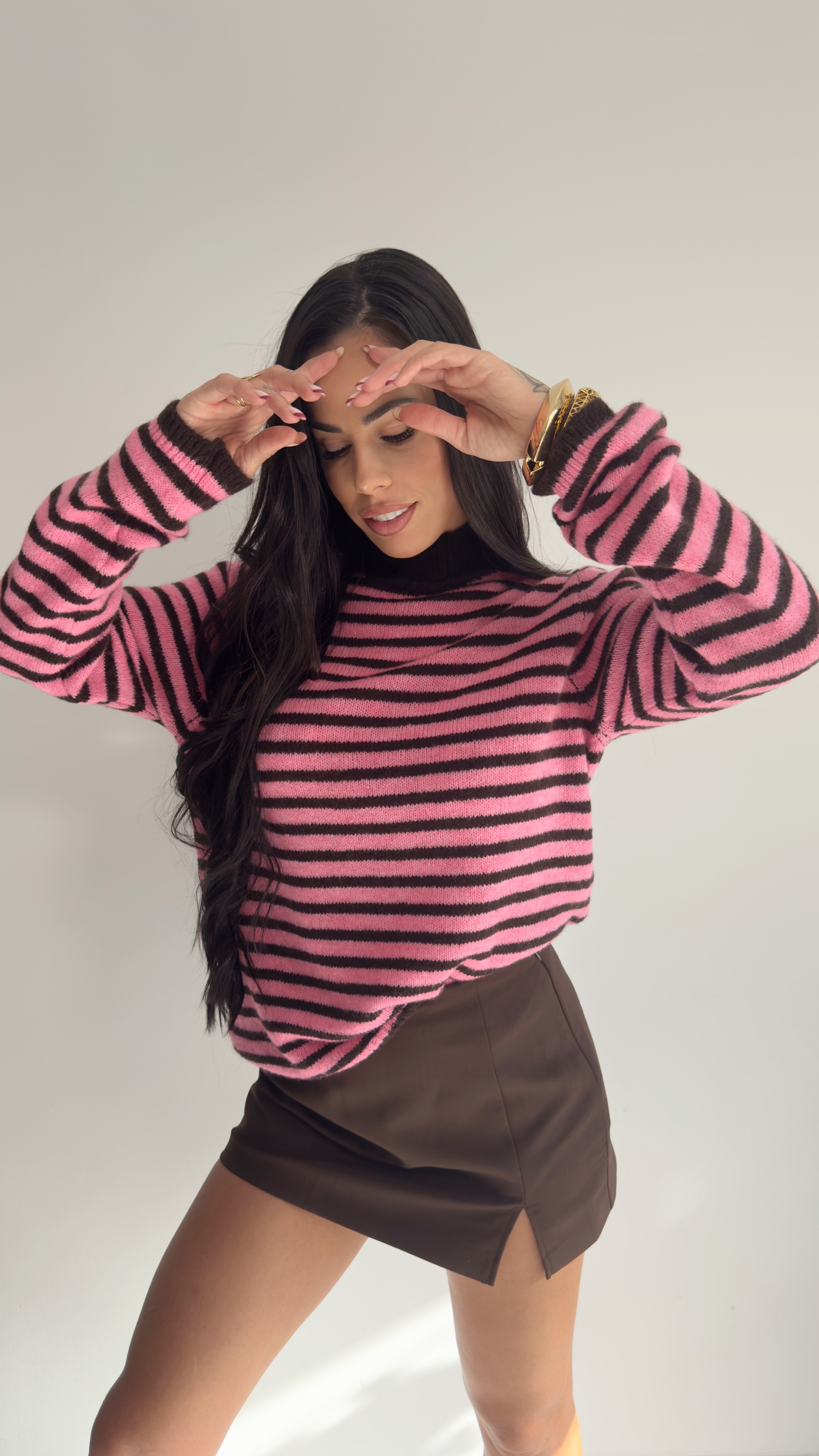 Jersey rayas marron y rosa