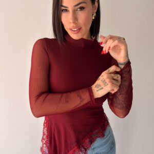 CAMISETA ENCAJE VINO